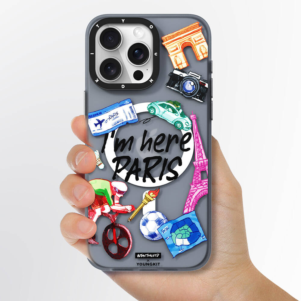 Apple iPhone 15 Pro Max Kılıf M-safe Şarj Özellikli Youngkit in Paris Serisi Kapak Gri