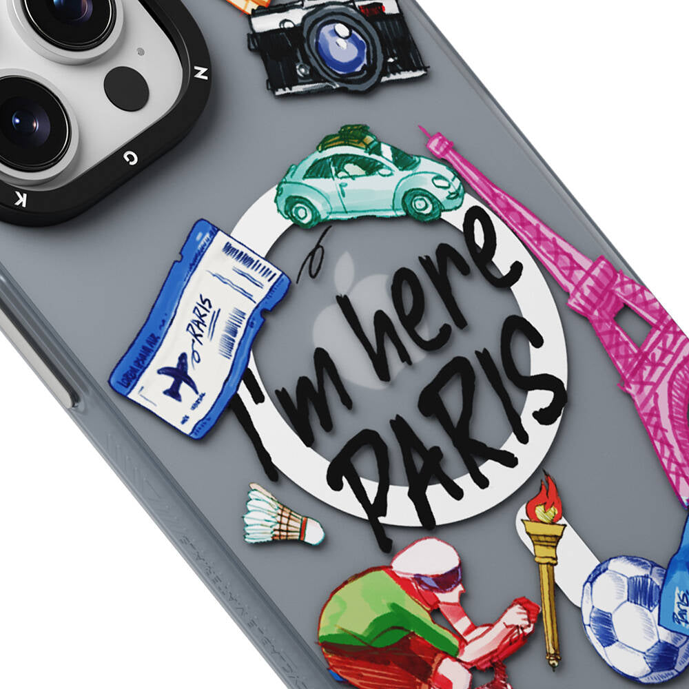 Apple iPhone 15 Pro Max Kılıf M-safe Şarj Özellikli Youngkit in Paris Serisi Kapak Gri