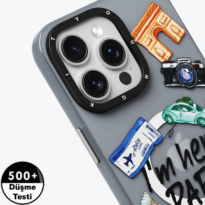 Apple iPhone 15 Pro Max Kılıf M-safe Şarj Özellikli Youngkit in Paris Serisi Kapak Gri