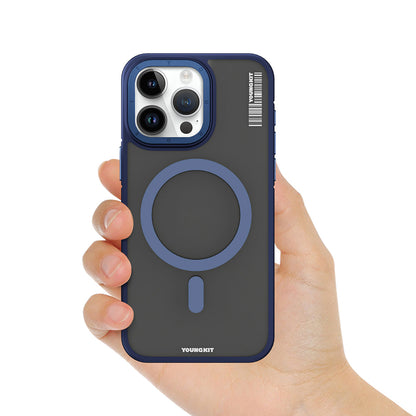 Apple iPhone 15 Pro Max Kılıf M-safe Şarj Özellikli Youngkit Rock Sand Serisi Kapak Gri