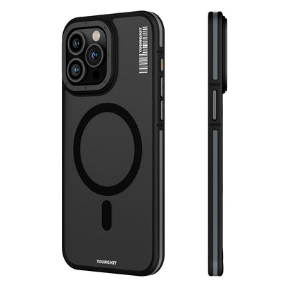 Apple iPhone 15 Pro Max Kılıf M-safe Şarj Özellikli Youngkit Rock Sand Serisi Kapak Siyah