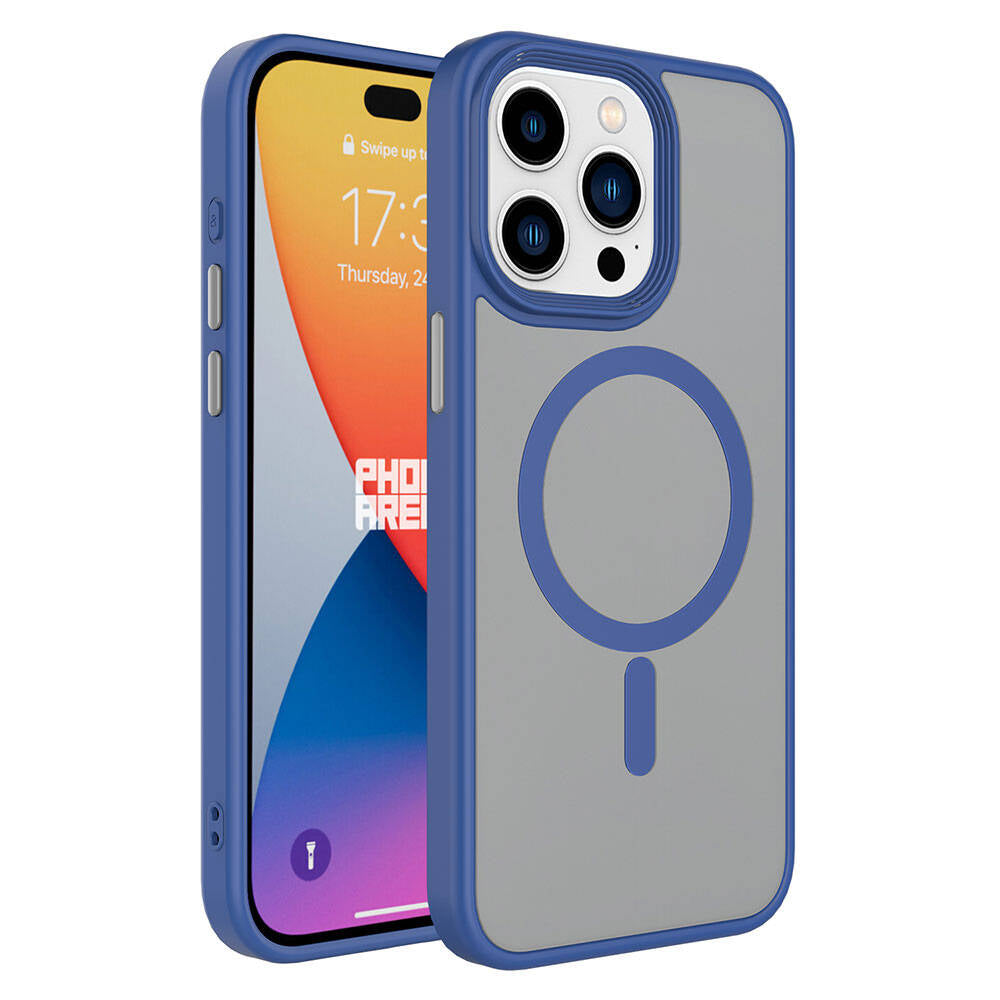 Apple iPhone 15 Pro Max Kılıf Mat Arka Yüzey Wireless Şarj Özellikli Zore Flet M-safe Kapak Yeşil