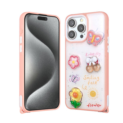 Apple iPhone 15 Pro Max Kılıf Parlayan Simli Kabartma Figürlü Zore Cevze Kapak