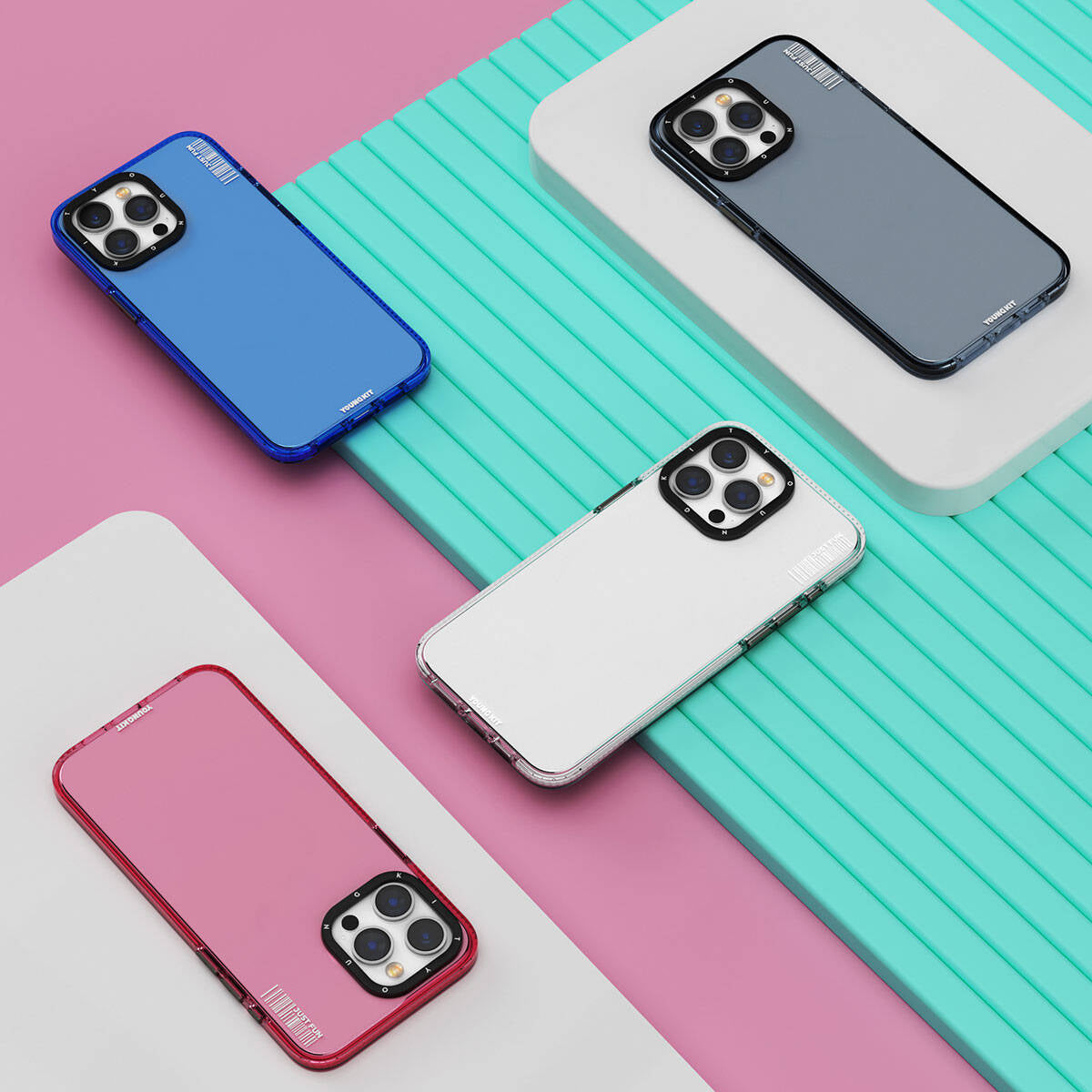 Apple iPhone 15 Pro Max Kılıf Pürüzsüz Düz Arka Yüzey YoungKit Crystal Color Serisi Kapak Pembe