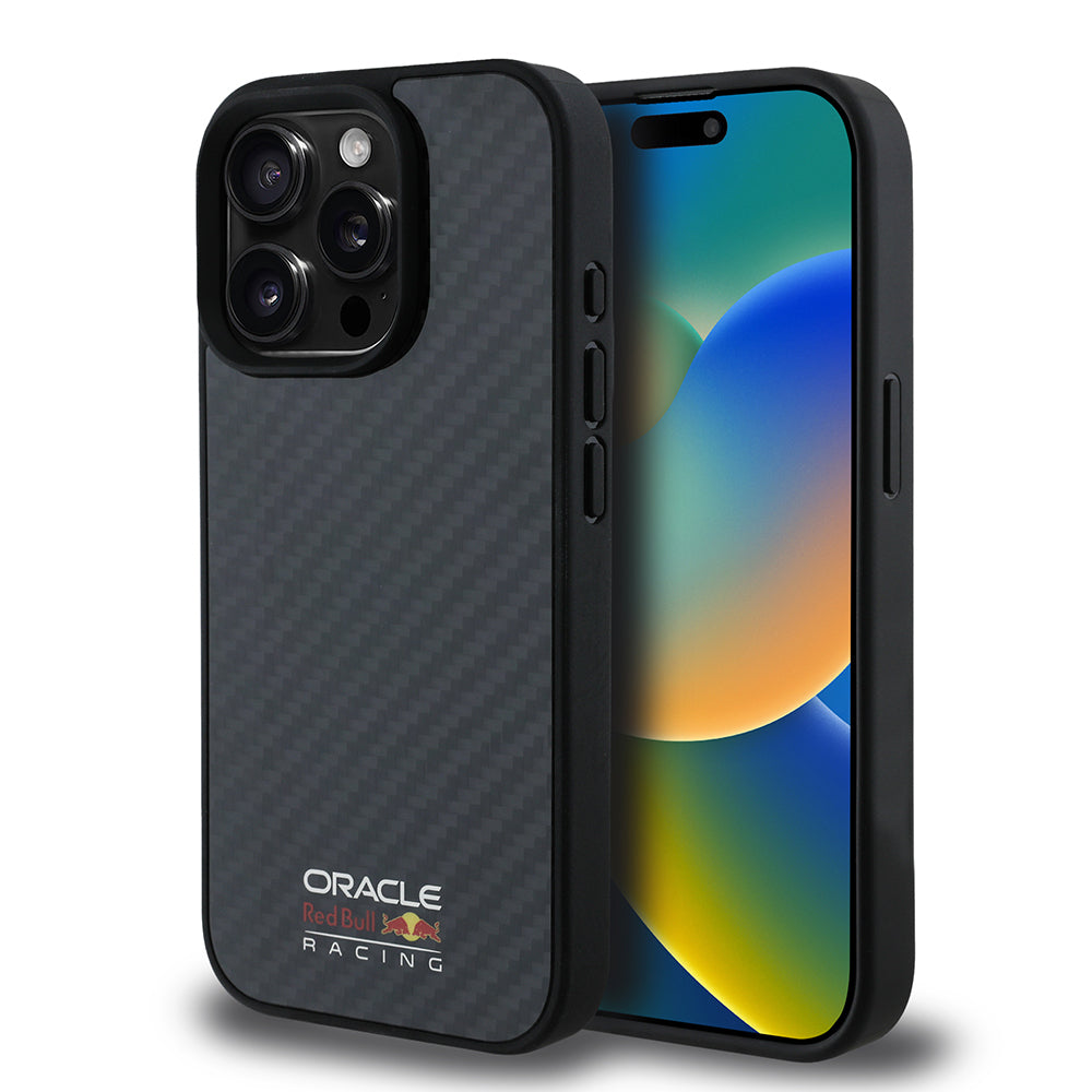 Apple iPhone 15 Pro Max Kılıf Redbull Orjinal Lisanslı M-safe Şarj Özellikli Karbon Fiber Tasarımlı Parlayan Logolu Kapak Siyah