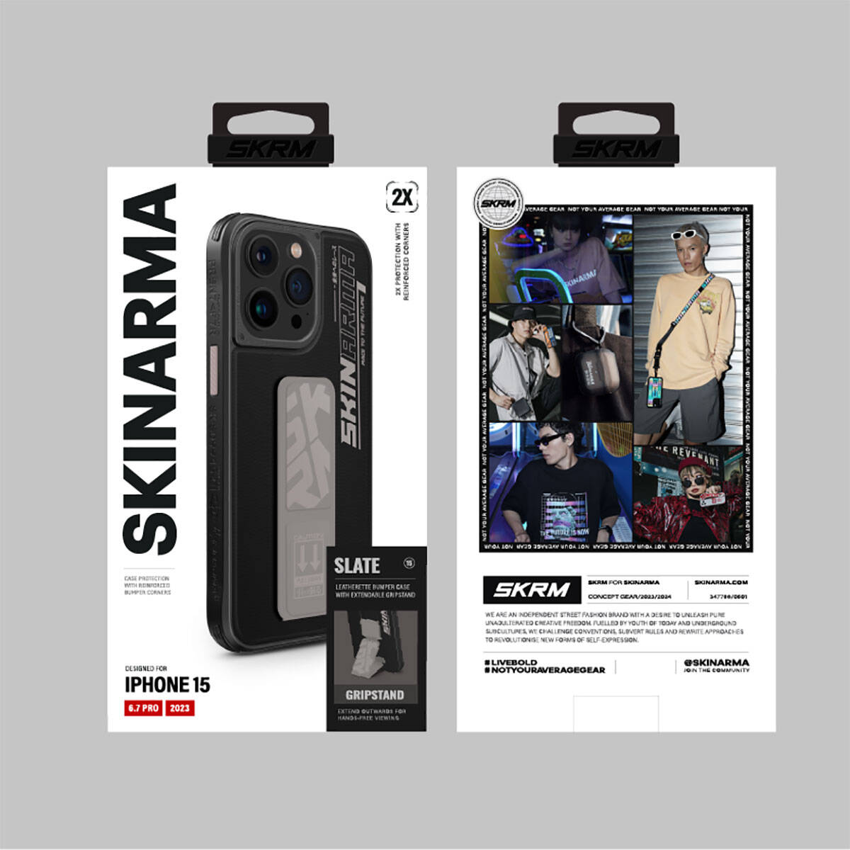 Apple iPhone 15 Pro Max Kılıf SkinArma Standlı Deri Görünümlü Slate Kapak Gri