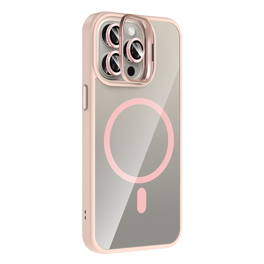 Apple iPhone 15 Pro Max Kılıf Standlı ve Kamera Lens Hediyeli M-Safe Şarj Özellikli Zore Etro Kapak Desert Titanyum