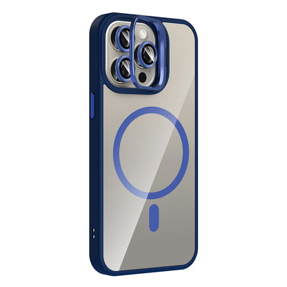 Apple iPhone 15 Pro Max Kılıf Standlı ve Kamera Lens Hediyeli M-Safe Şarj Özellikli Zore Etro Kapak Pembe