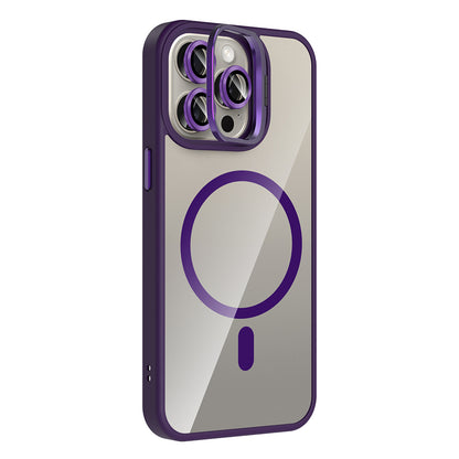 Apple iPhone 15 Pro Max Kılıf Standlı ve Kamera Lens Hediyeli M-Safe Şarj Özellikli Zore Etro Kapak Desert Titanyum