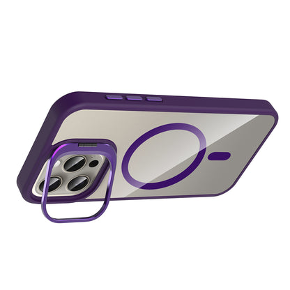 Apple iPhone 15 Pro Max Kılıf Standlı ve Kamera Lens Hediyeli M-Safe Şarj Özellikli Zore Etro Kapak Derin Mor