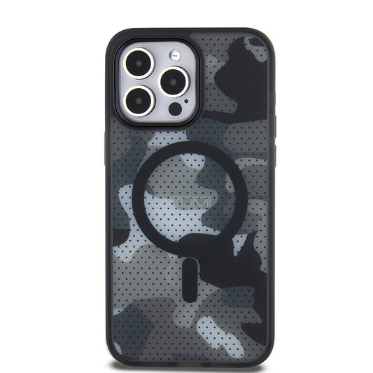 Apple iPhone 15 Pro Max Kılıf TUMI Orjinal Lisanslı M-safe Şarj Özellikli Buzlanmış Saydam Ağ Kamuflajı Desenli Kapak