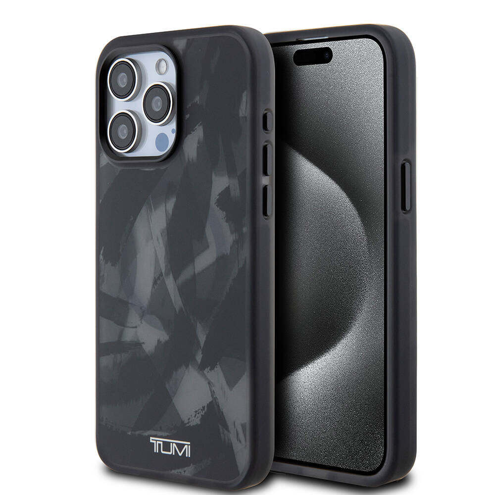 Apple iPhone 15 Pro Max Kılıf TUMI Orjinal Lisanslı M-safe Şarj Özellikli Buzlanmış Saydam Fırça Kamuflajı Desenli Kapak