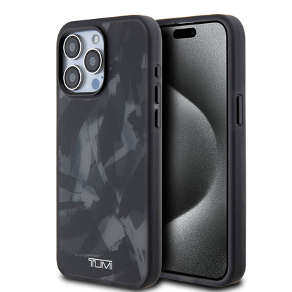 Apple iPhone 15 Pro Max Kılıf TUMI Orjinal Lisanslı M-safe Şarj Özellikli Buzlanmış Saydam Fırça Kamuflajı Desenli Kapak