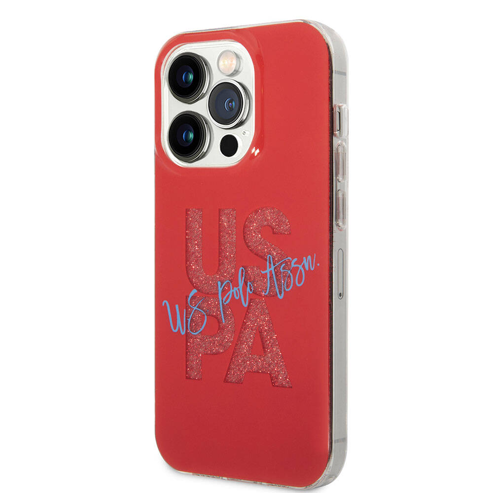 Apple iPhone 15 Pro Max Kılıf U.S. Polo Assn. Orjinal Lisanslı Simli Parlak Alfabe Tasarım Kapak Lacivert