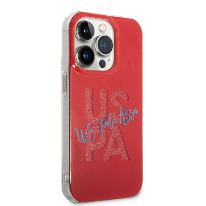 Apple iPhone 15 Pro Max Kılıf U.S. Polo Assn. Orjinal Lisanslı Simli Parlak Alfabe Tasarım Kapak Kırmızı