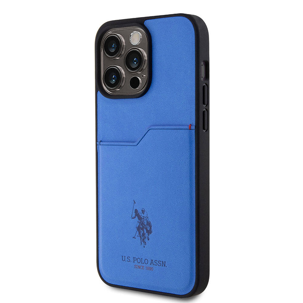 Apple iPhone 15 Pro Max Kılıf U.S. Polo Assn. Orjinal Lisanslı Baskı Logolu PU Kartlıklı Kapak Lacivert