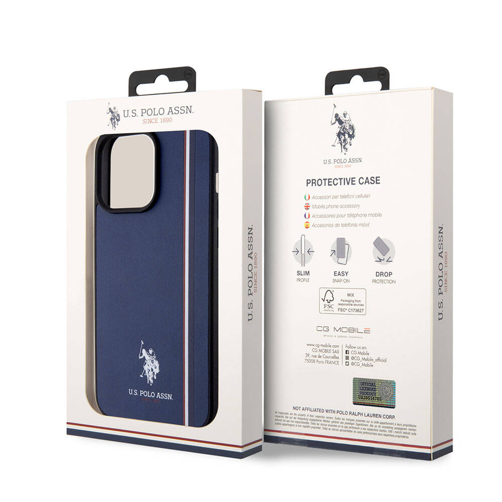 Apple iPhone 15 Pro Max Kılıf U.S. Polo Assn. Orjinal Lisanslı Üç Renk Şerit Tasarımlı Baskı Logolu Kapak Siyah