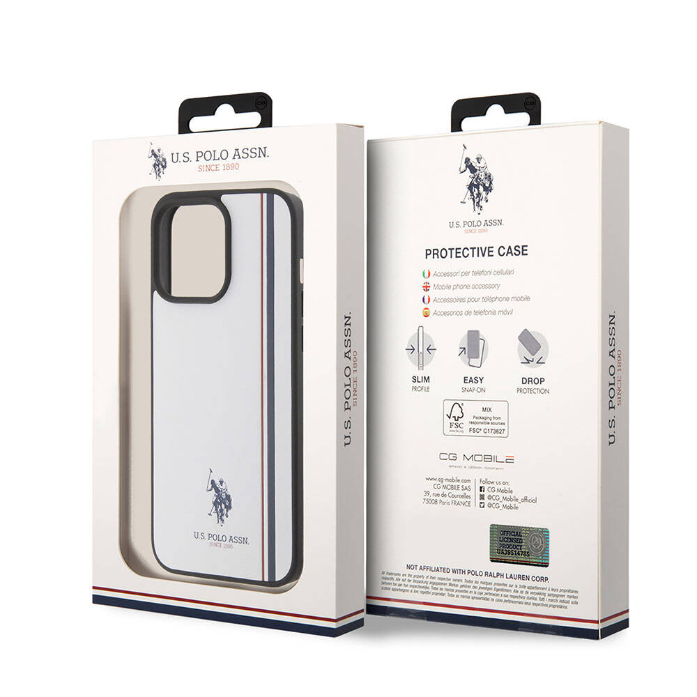 Apple iPhone 15 Pro Max Kılıf U.S. Polo Assn. Orjinal Lisanslı Üç Renk Şerit Tasarımlı Baskı Logolu Kapak Siyah