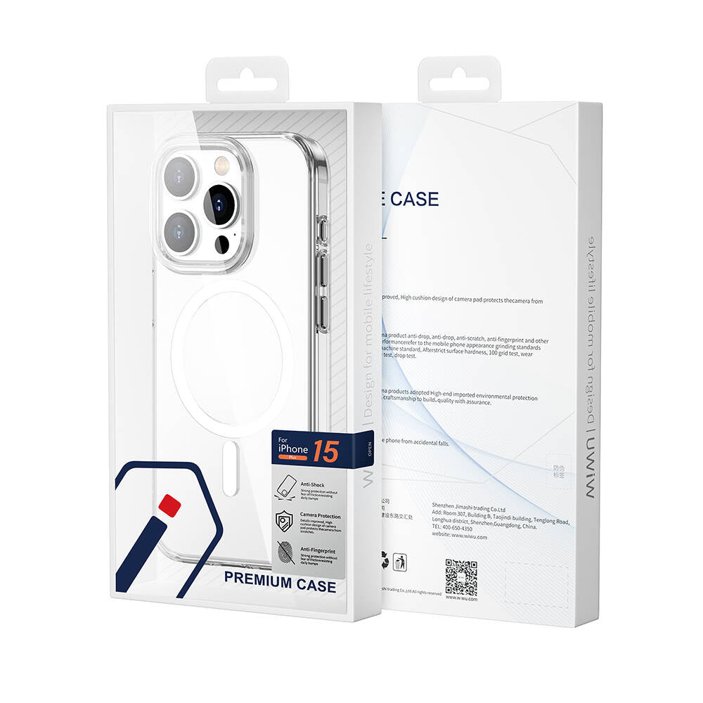 Apple iPhone 15 Pro Max Kılıf Wiwu BC-022 M-safe Şarj Özellikli Şeffaf Transparan Kapak Renksiz