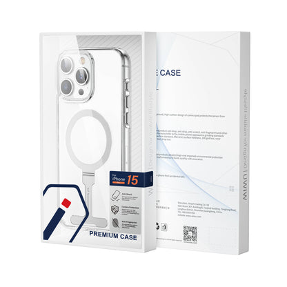 Apple iPhone 15 Pro Max Kılıf Wiwu FYY-014 M-safe Şarj Özellikli Alüminyum Alaşım Metal Standlı Şeffaf Kapak Renksiz
