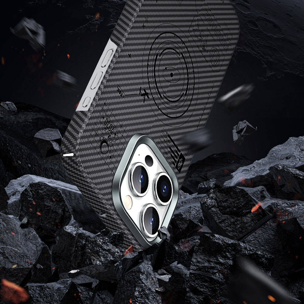 Apple iPhone 15 Pro Max Kılıf Wiwu KJZ-017 Karbon Fiber 600D Explore Kevlar Kapak Siyah