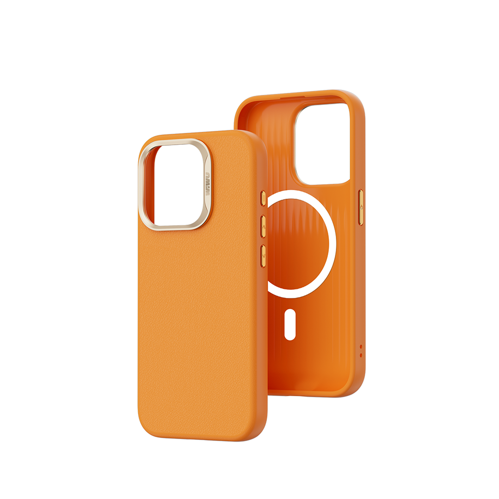 Apple iPhone 15 Pro Max Kılıf Wiwu SP-019 M-safe Şarj Özellikli Vegan Leather Deri Kapak Gri