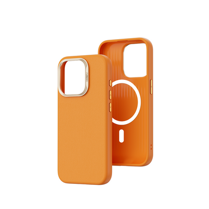 Apple iPhone 15 Pro Max Kılıf Wiwu SP-019 M-safe Şarj Özellikli Vegan Leather Deri Kapak Gri