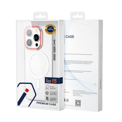 Apple iPhone 15 Pro Max Kılıf Wiwu ZYS-013 M-safe Şarj Özellikli Renkli Kamera Çerçeveli Şeffaf Jelly Kapak Beyaz