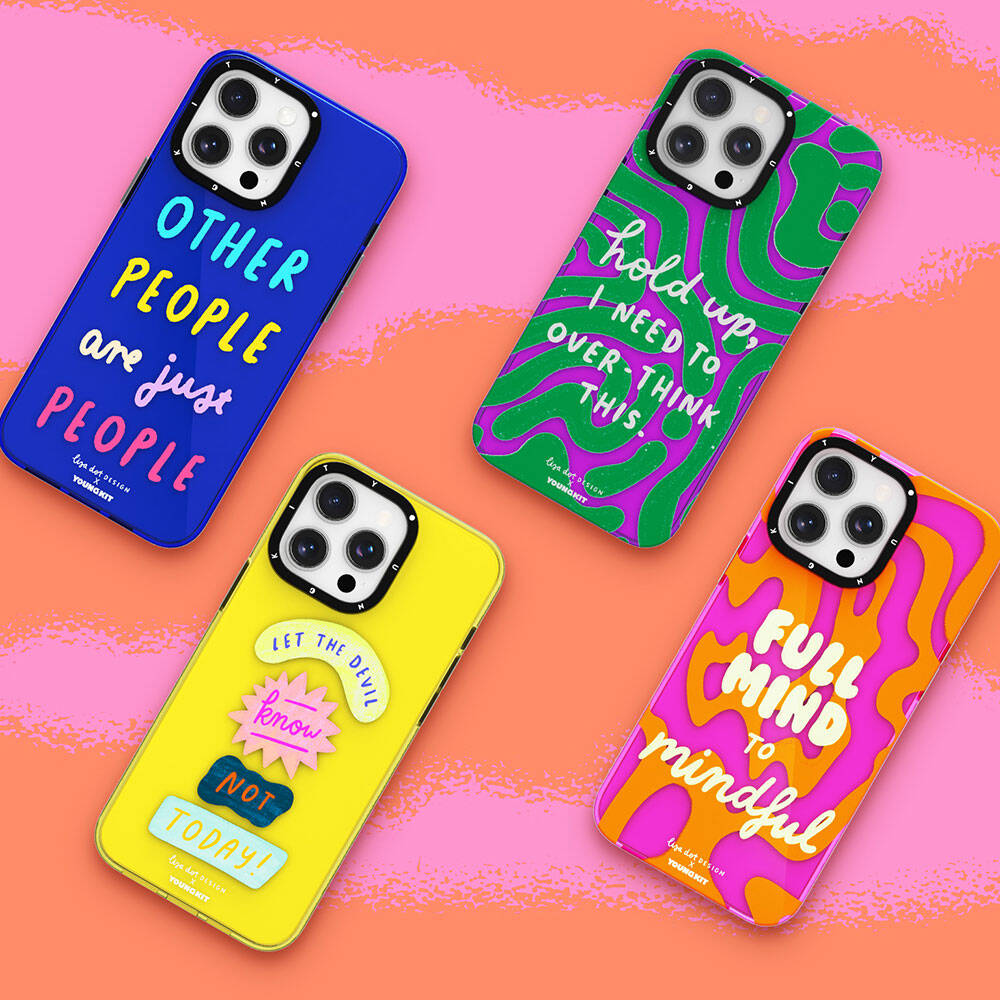 Apple iPhone 15 Pro Max Kılıf Yazı Desenli Youngkit Mindfulness Serisi Kapak Mavi