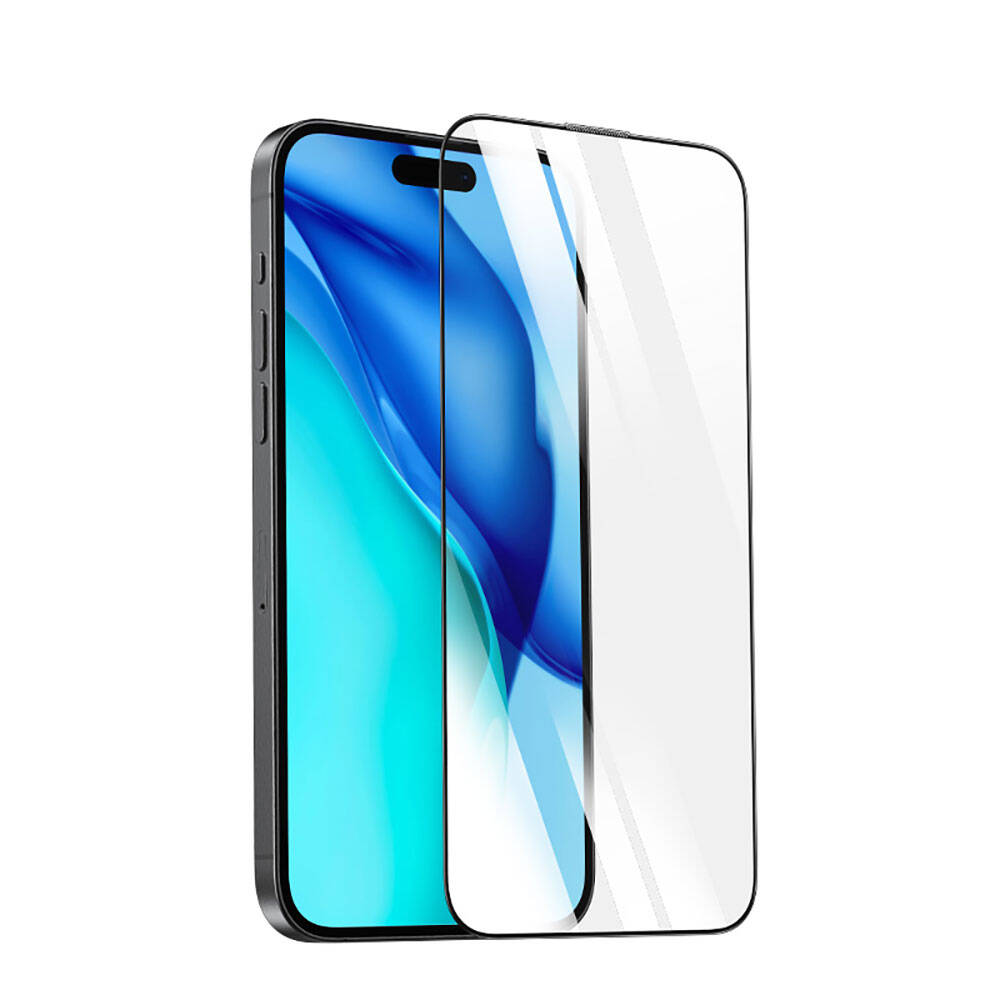 Apple iPhone 15 Pro Max Recci RSP-A23HD Full Transparan Temperli Cam Ekran Koruyucu Siyah