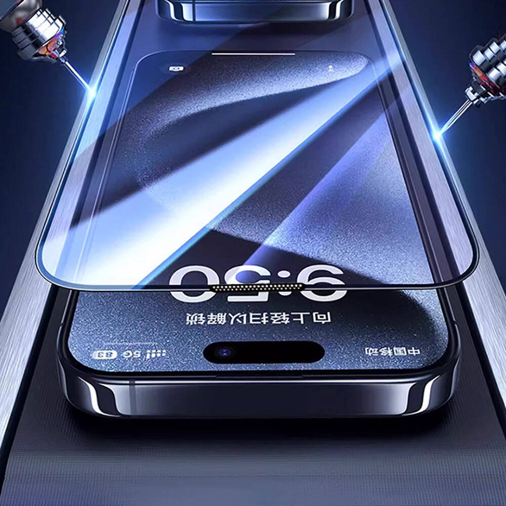 Apple iPhone 15 Pro Max Wiwu GT-008 Polimer Oleofobik Kaplama Şeffaf Pürüzsüz Temperli Cam Ekran Koruyucu 10'lu Paket Siyah