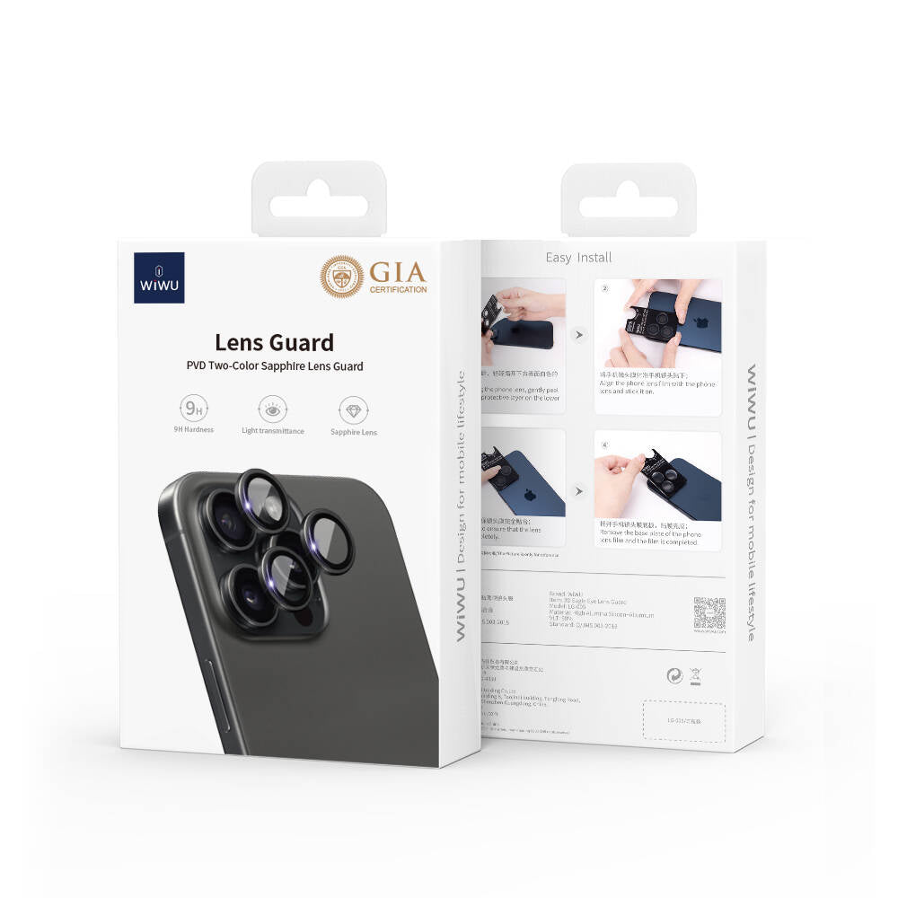 Apple iPhone 15 Pro Max Wiwu LG-003 Lens Guard Çizilmeye Karşı Dayanıklı Safir Kamera Lens Koruyucu Titanyum