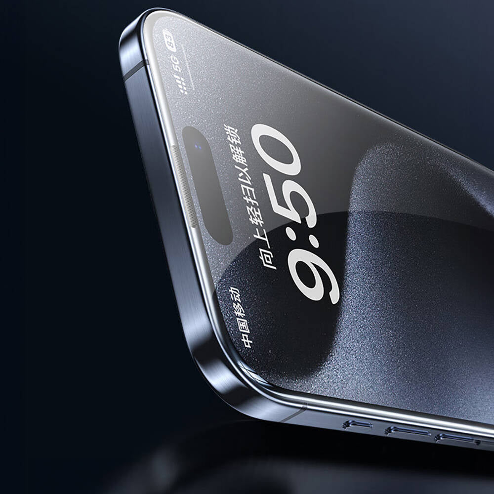 Apple iPhone 15 Pro Max Wiwu SQ-008 Oleofobik Easy Install Darbeye Karşı Dayanıklı Temperli Cam Ekran Koruyucu + Kolay Uygulama Aparatlı Siyah