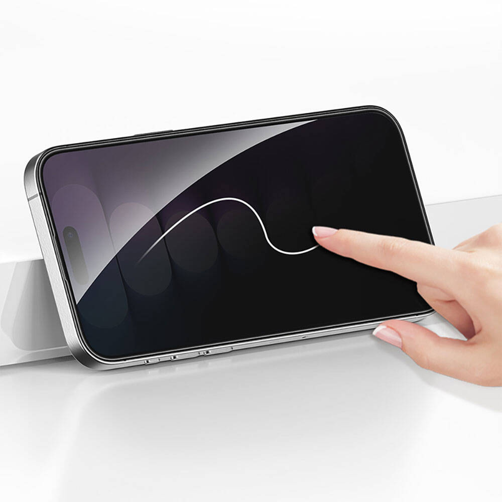 Apple iPhone 15 Pro Recci RSP-A17AP Privacy Temperli Cam Ekran Koruyucu Gri