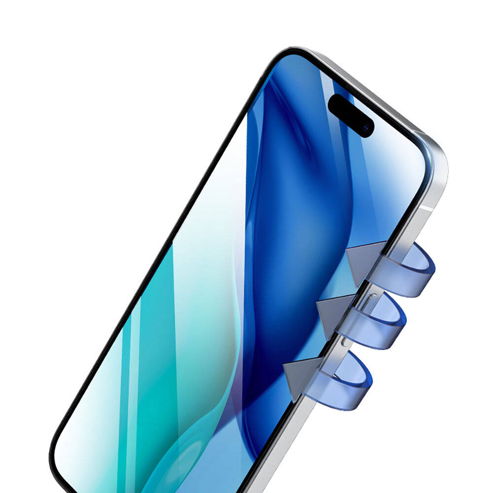 Apple iPhone 15 Pro Recci RSP-A21HD Full Transparan Temperli Cam Ekran Koruyucu Siyah