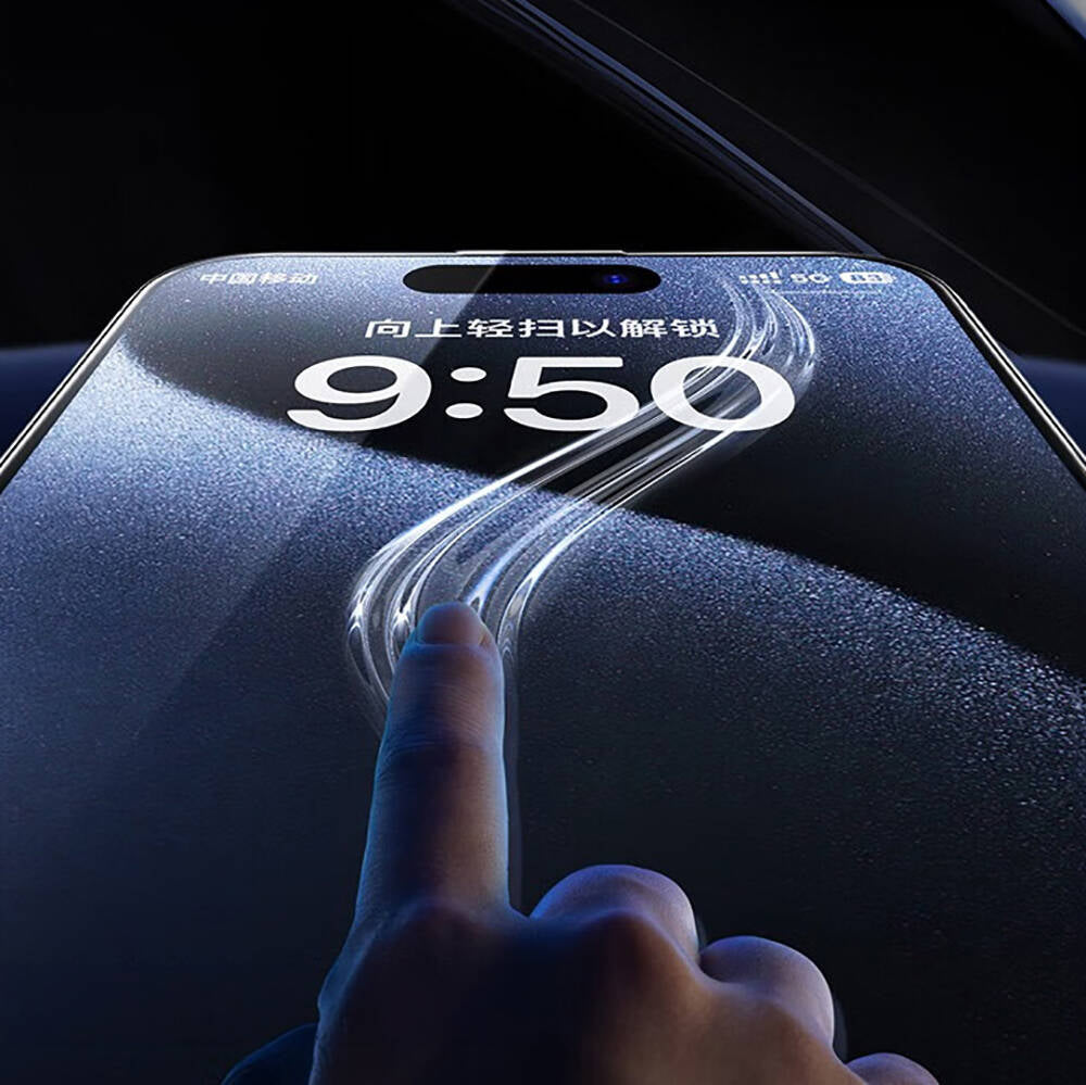 Apple iPhone 15 Pro Wiwu SQ-008 Oleofobik Easy Install Darbeye Karşı Dayanıklı Temperli Cam Ekran Koruyucu + Kolay Uygulama Aparatlı Siyah