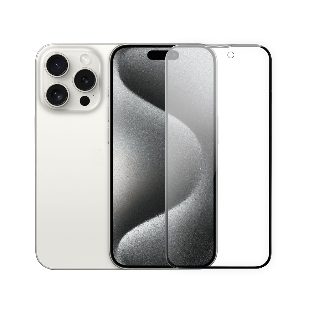 Apple iPhone 15 Pro Wiwu Wi-IP002 2in1 Temperli Cam Ahize Toz Önleyici Ekran Koruyucu ve Kamera Lens Koruyucu Set Siyah