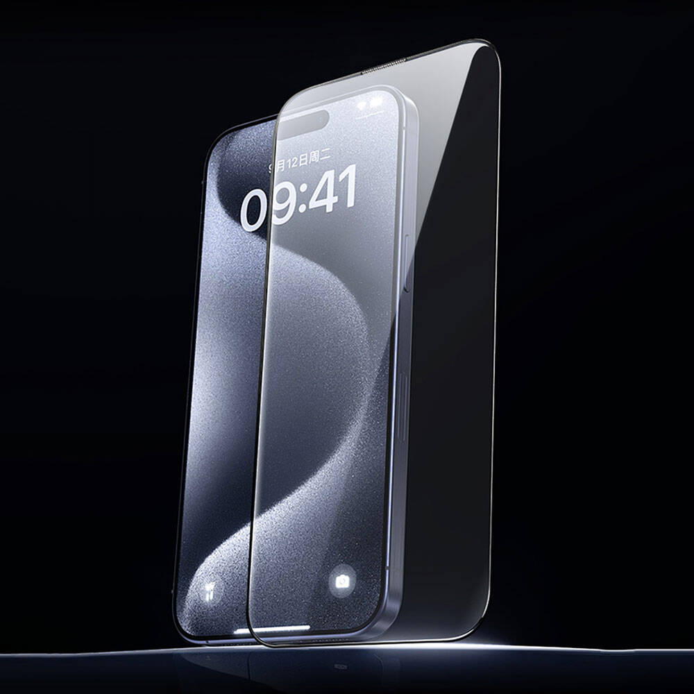 Apple iPhone 15 Wiwu GT-008 Polimer Oleofobik Kaplama Şeffaf Pürüzsüz Temperli Cam Ekran Koruyucu 10'lu Paket Siyah