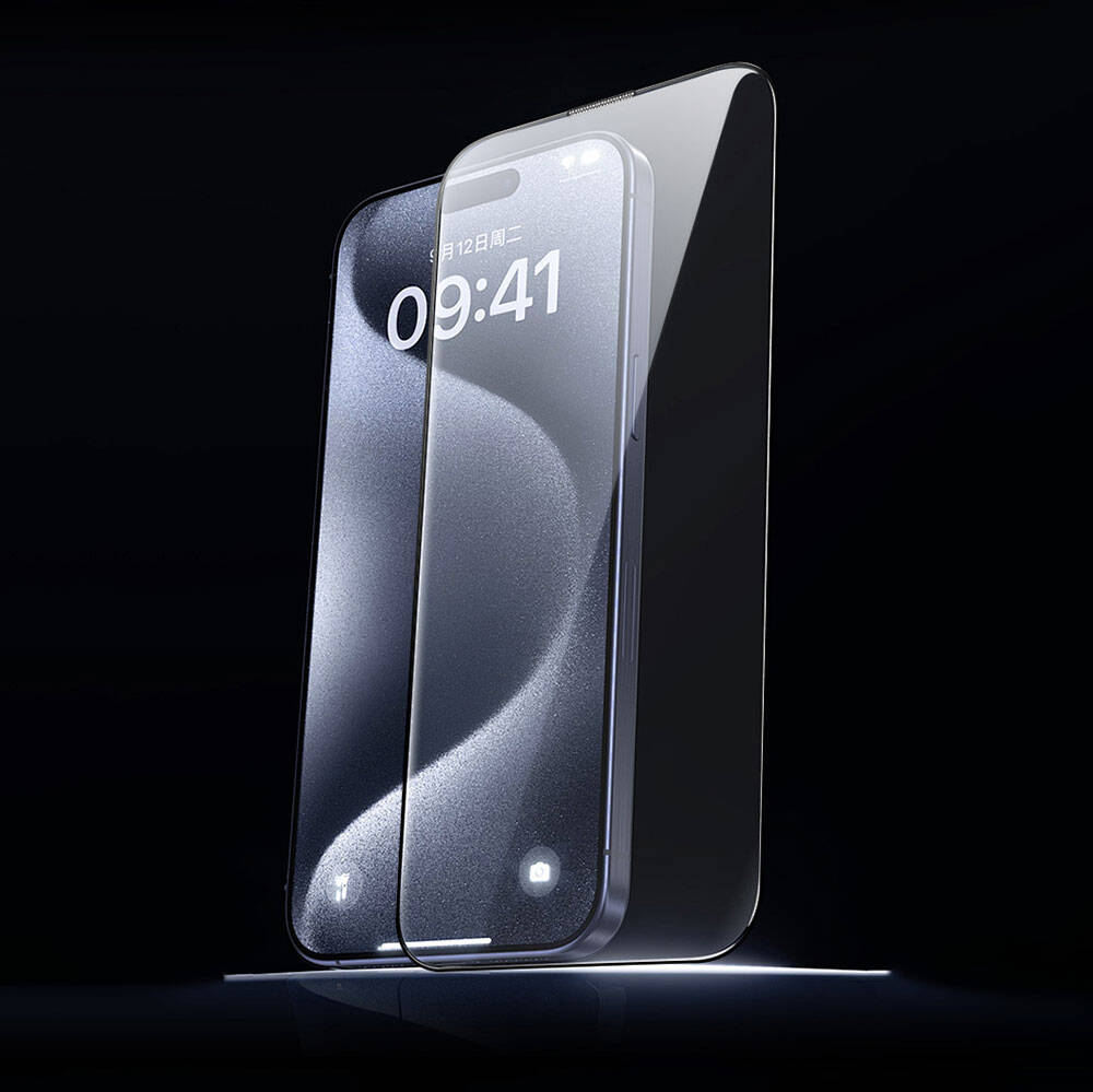Apple iPhone 15 Wiwu GT-008 Polimer Oleofobik Kaplama Şeffaf Pürüzsüz Temperli Cam Ekran Koruyucu 10'lu Paket Siyah