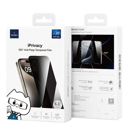 Apple iPhone 15 Wiwu GT-011 Anti-Bakteriyel Özellikli Polimer Oleofobik Kaplama Temperli Privacy Cam Ekran Koruyucu Siyah