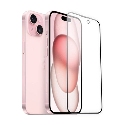 Apple iPhone 15 Wiwu Wi-IP002 2in1 Temperli Cam Ahize Toz Önleyici Ekran Koruyucu ve Kamera Lens Koruyucu Set Siyah