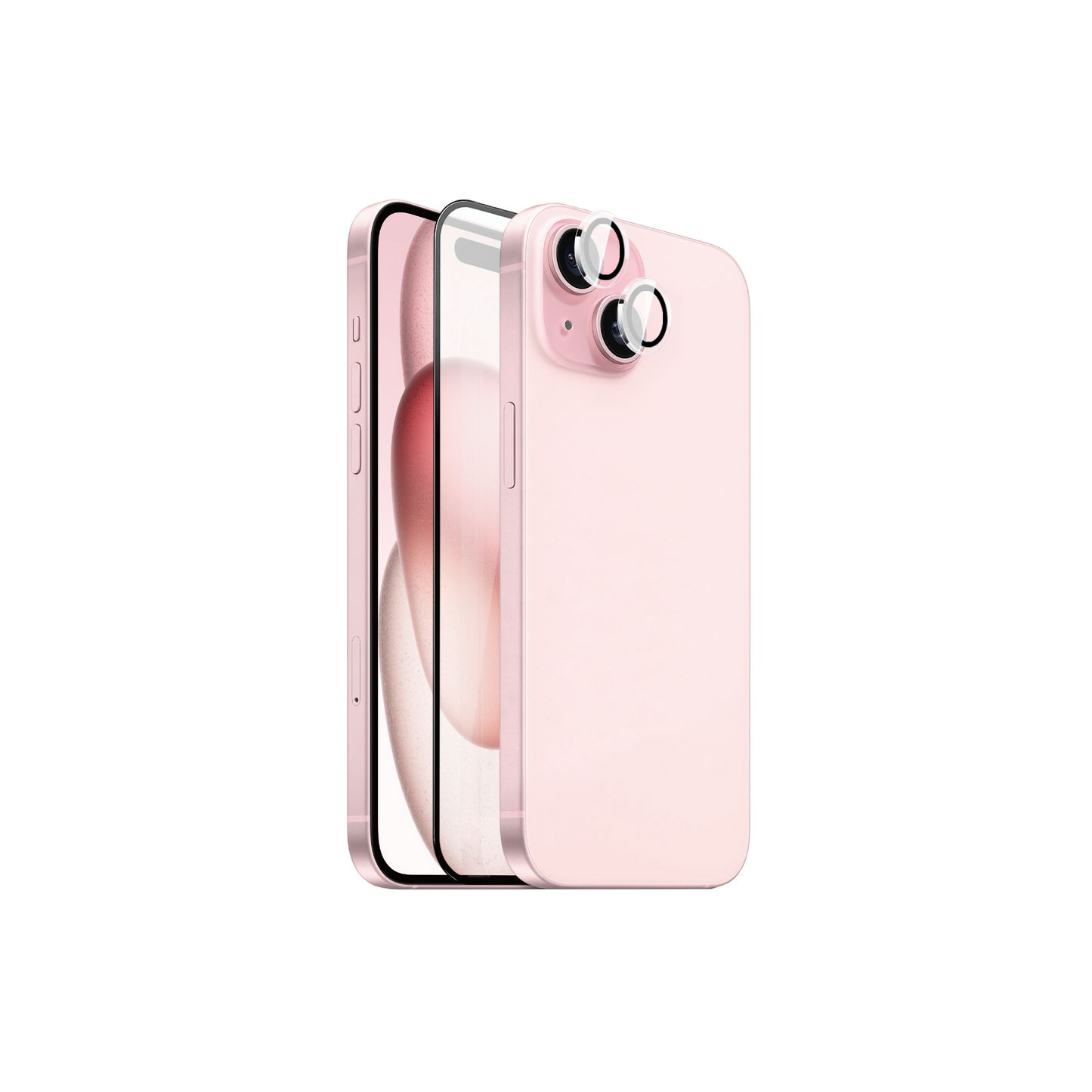 Apple iPhone 15 Wiwu Wi-IP002 2in1 Temperli Cam Ahize Toz Önleyici Ekran Koruyucu ve Kamera Lens Koruyucu Set Siyah