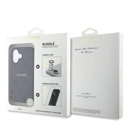 Apple iPhone 16 Guess Orjinal Lisanslı Kılıf + Ekran Koruyucu + Lens Koruyucu 3in1 Aksesuar Seti Pembe