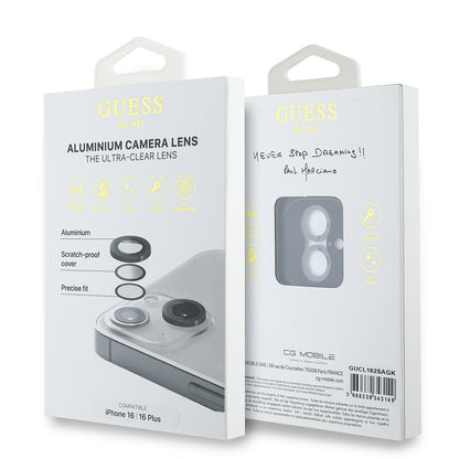 Apple iPhone 16 Guess Orjinal Lisanslı Metal Kamera Lens Koruyucu Siyah