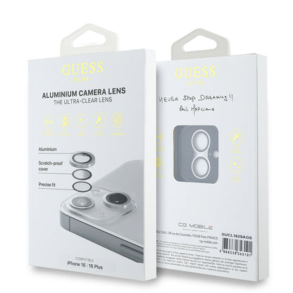 Apple iPhone 16 Guess Orjinal Lisanslı Metal Kamera Lens Koruyucu Siyah