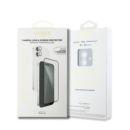 Apple iPhone 16 Guess Orjinal Lisanslı Rhinestone Ekran Koruyucu + Lens Koruyucu 2in1 Aksesuar Seti Gümüş