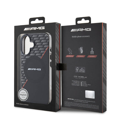 Apple iPhone 16 Kılıf AMG Orjinal Lisanslı M-safe Şarj Özellikli Çift Katmanlı Kırmızı Çapraz Çizgili Kapak Siyah-Kırmızı