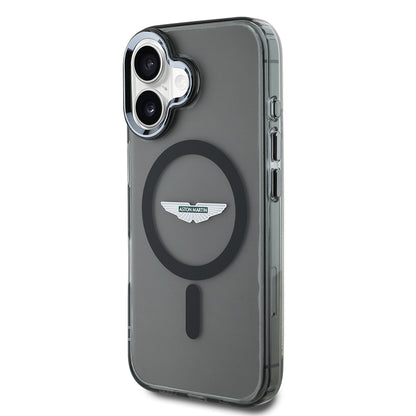 Apple iPhone 16 Kılıf Aston Martin Orjinal Lisanslı M-safe Şarj Özellikli IML Baskı Logolu Buzlu Kapak Siyah