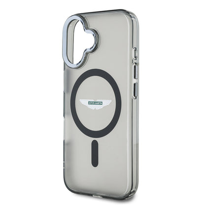 Apple iPhone 16 Kılıf Aston Martin Orjinal Lisanslı M-safe Şarj Özellikli IML Baskı Logolu Buzlu Kapak Siyah