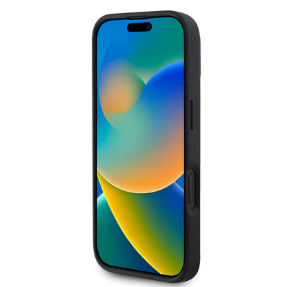 Apple iPhone 16 Kılıf DKNY Orjinal Lisanslı Kartlıklı 3D Yazılı Repeat Texture Pattern Kapak Siyah